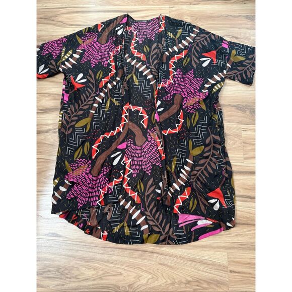 Gudrun Sjödén women's cotton kimono duster multicolor floral pattern size S/M - Picture 6 of 8